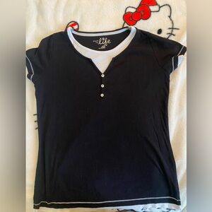 Y2K black double layered tee shirt